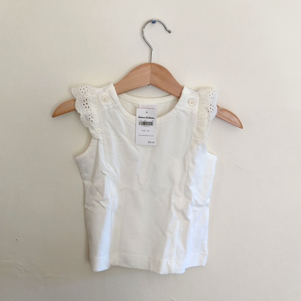 Hanna Andersson NWT 3-6 mo. white shirt w/lace detail